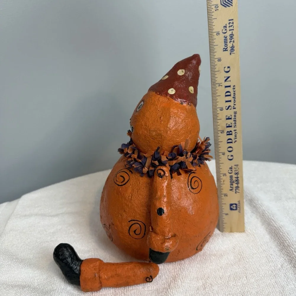 Primitive Folk Art Paper Mache Pumpkin Halloween Shelf Sitter Figure Retro